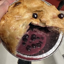 One of the two blueberry pies we purchased. Had to pour the liquid down the drain to get a piece of the pie into a bowl.