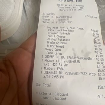 Boston Market - 1092 - The order received - Comfort Food Near Me - Park, New York