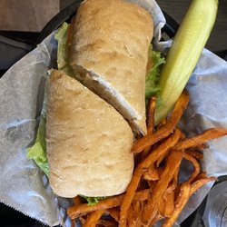 High Tower Deli - greek chicken sandwich & Sweet Potato Fries