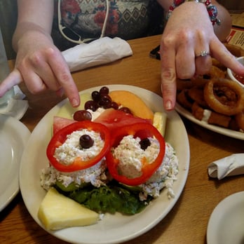 Davids Restaurant - Avocado stuffed with crab salad. Fresh fruit with cottage cheese. - New American Near Me - Asheboro, North Carolina