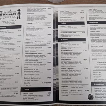 Kaloca's Mexican Grill - Menu July 2024 - Mexican Near Me - Red Bluff, California