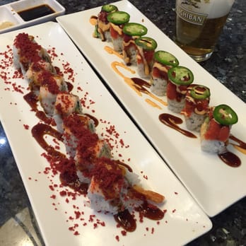 Hello Sushi - From left: the shrimp shrimp and 911 rolls - Sushi Bars Near Me - Fullerton, California