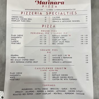 Marinara Pizza - Menu back - Pizza Near Me - New York, New York