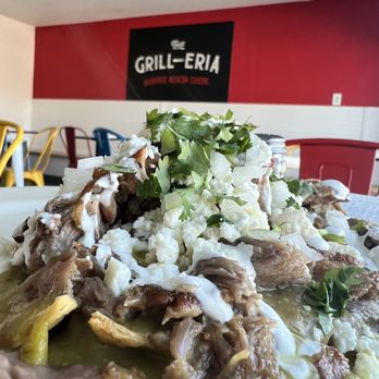 The Grill-Eria - Chilaquiles Verdes with Carnitas - Mexican Near Me - Austin, Texas The Grill-Eria - Chilaquiles Verdes with Carnitas - Mexican Near Me - Austin, Texas