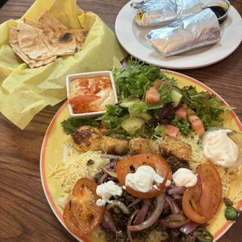 Mediterranean Bistro - Combo Plate (basturma shawarma & chicken kabob) & Chicken Shawarma Wrap - Mediterranean Near Me - Sacramento, California Mediterranean Bistro - Combo Plate (basturma shawarma & chicken kabob) & Chicken Shawarma Wrap - Mediterranean Near Me - Sacramento, California