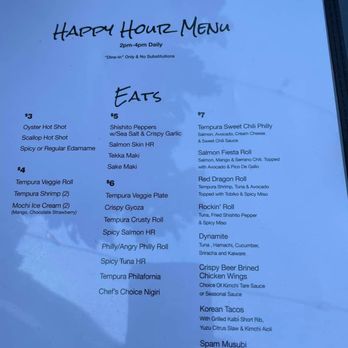 Rawbar - Happy hour menu as of 6/23/23, every day 2-4. - Sushi Bars Near Me - Chico, California