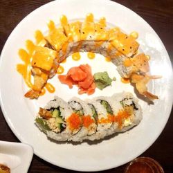 Hirame - Drunkin Tiger Roll + Real Crab Dynamite Roll