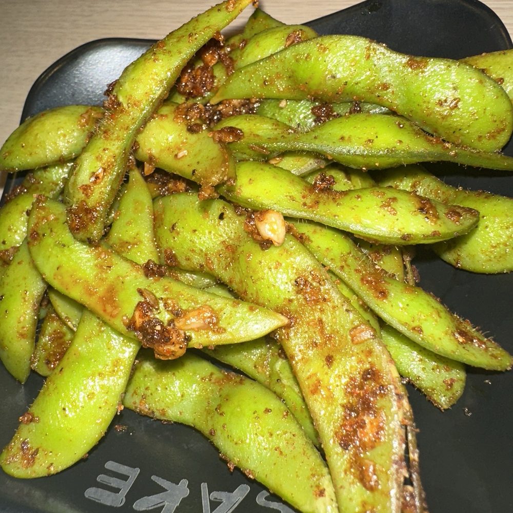 Sake - Spicy garlic edamame - Japanese Near Me - Chico, California Sake - Spicy garlic edamame - Japanese Near Me - Chico, California