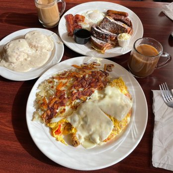 GoodFella's Cafe - Cinnamon French toast, over medium eggs ,bacon and sausage. The GoodFellas omelette, hash browns and biscuits and gravy. - Breakfast & Brunch Near Me - Corona, California GoodFella's Cafe - Cinnamon French toast, over medium eggs ,bacon and sausage. The GoodFellas omelette, hash browns and biscuits and gravy. - Breakfast & Brunch Near Me - Corona, California