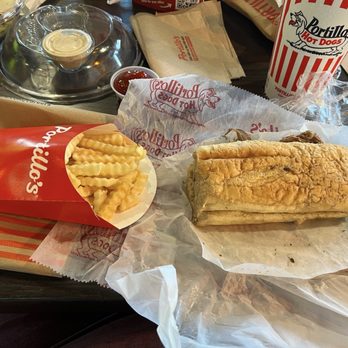 Portillo's Mansfield - Italian Beef Sandwich, hot sweet dipped and large fries. - Hot Dogs Near Me - Mansfield, Texas