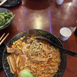 Oops! This is a few minutes in, not the full portion! Spicy ground pork ramen.