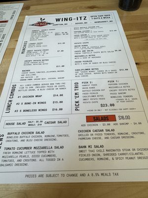 Menu photo 1 Wing Itz Dover, NH
