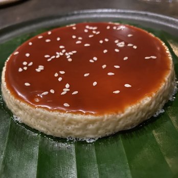 Damian - Banana leaf flan with sesame caramel sauce - Mexican Near Me - Los Angeles, California