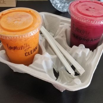 Clean Juice - 12 oz. The Energy One  12 oz. The Immunity One - Juice Bars & Smoothies Near Me - Houston, Texas