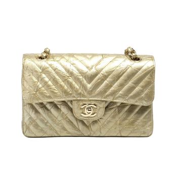 Luxury 24-7 - Chanel Gold Crumpled Patent Leather Small Classic Double Flap - Accessories Near Me - Alhambra, California