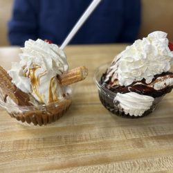 White Dotte Dairy Bar & Grill - Churro Sundae and Hot Fudge Sundae