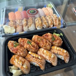 Back Kahala Aburi Set, front B8. Spicy Ahi Bomb & garlic Salmon