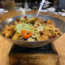 Szechuan House - 124. Griddle Chicken  (The ingredients vary, sometimes comes with lotus and wood ear, sometimes not!)