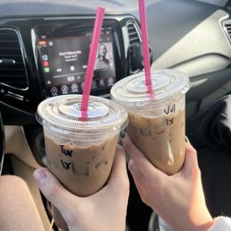 Large (24 oz.) Iced Turtle Latte & Vulcan with an extra shot of espresso in each Large (24 oz.) Iced Turtle Latte & Vulcan with an extra shot of espresso in each