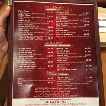 Mumbai Chowk - Menu - Indian Near Me - Newark, California
