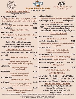 Menu photo 1 Porch Rockers Cafe Lawton, MI Menu photo 1 Porch Rockers Cafe Lawton, MI