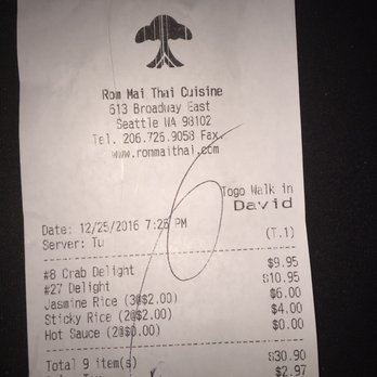 Rom Mai Thai - 7:25 togo and got the food 8:22 too long - Thai Near Me - Seattle, Washington Rom Mai Thai - 7:25 togo and got the food 8:22 too long - Thai Near Me - Seattle, Washington