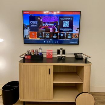 Virgin Hotels - Television, console, and mini bar in Room 20918 - Hotels Near Me - Las Vegas, Nevada Virgin Hotels - Television, console, and mini bar in Room 20918 - Hotels Near Me - Las Vegas, Nevada