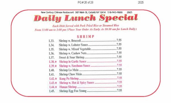 Menu photo 2 New Century Chinese Restaurant Catskill, NY Menu photo 2 New Century Chinese Restaurant Catskill, NY