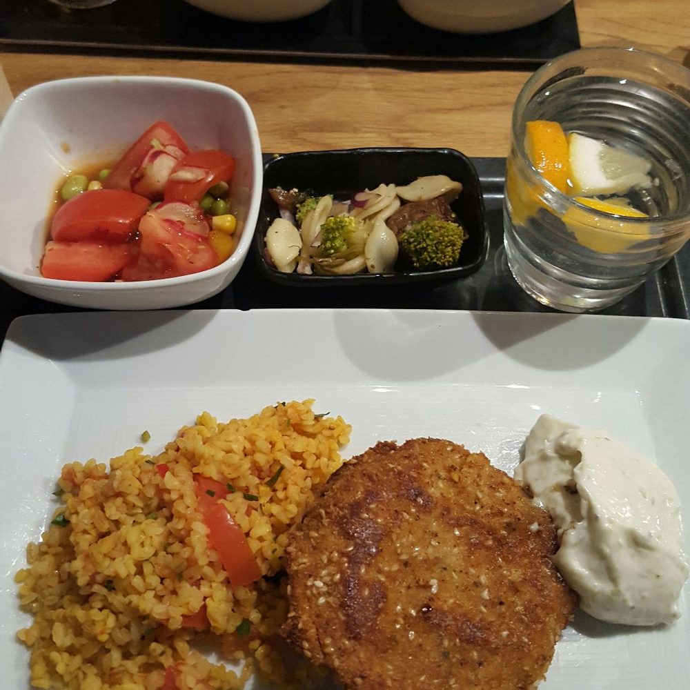 Restaurang S - Fish "burger" (no buns) with bulgur and two side dishes of my choice - Cafes Near Me - Solna, Alberta