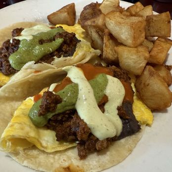 The Twins Restaurant - Breakfast tacos with country potatoes - American Near Me - Cotati, California The Twins Restaurant - Breakfast tacos with country potatoes - American Near Me - Cotati, California