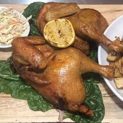 MI Table - Family Style Roasted Chicken with coleslaw and roasted potatoes.
