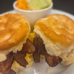 Station House Restaurant - Twin Biscuits: scrambled eggs, American cheese bacon or Canadian ham.