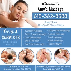 Amy’s Massage - Walk-in & Appointment Welcome