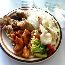 Loving Hut - One delicious plate of Many more to come at the vegan buffet here today ! :-)