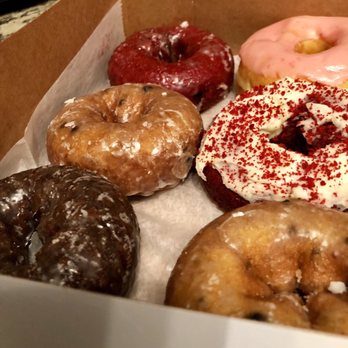 Sarah Donuts - Top left/down: red velvet glaze, blueberry glaze, chocolate glaze - Donuts Near Me - Suwanee, Georgia Sarah Donuts - Top left/down: red velvet glaze, blueberry glaze, chocolate glaze - Donuts Near Me - Suwanee, Georgia