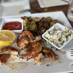 Scottie's On The River - Fried Shrimp Brussels Sprouts with Crispy Pork Belly and Hot Sriracha Honey