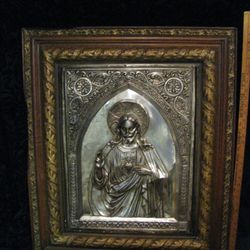 All About Antiques & Interiors - Antique Large Silver Plate Religious Picture