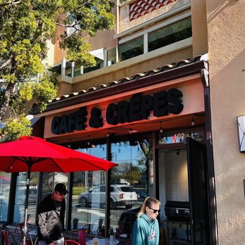 French Corner - the outside of a restaurant with a red umbrella - Breakfast & Brunch Near Me - Carlsbad, California