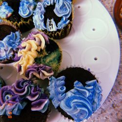 Supernatural Sweets - Blueberry lemon cupcakes with vanilla cupcakes and regular vanilla frosted chocolate cupcakes