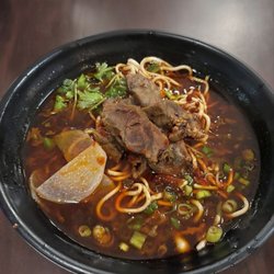 Tasty Noodles & Dumplings - Today My lunch Medium spicy Beef Noodle Soup B4 & Ice tea G3