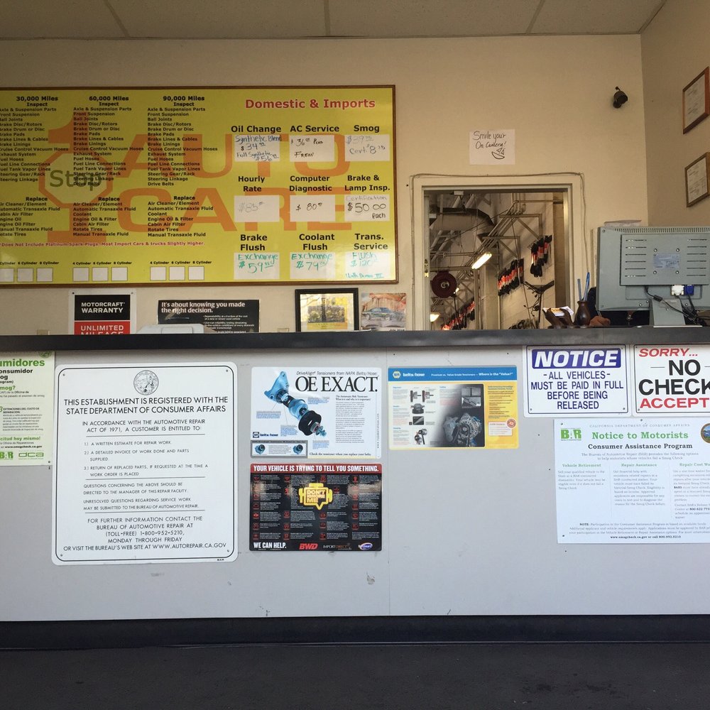 Front desk with pricing
