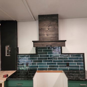 Lovell Home Services - New Butcher block, back splash, countertops, hood vent, paint - Handyman Near Me Lovell Home Services - New Butcher block, back splash, countertops, hood vent, paint - Handyman Near Me