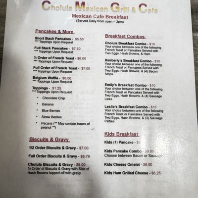 Menu photo 1 Chalula Mexican Grill Cafe Huntington, IN