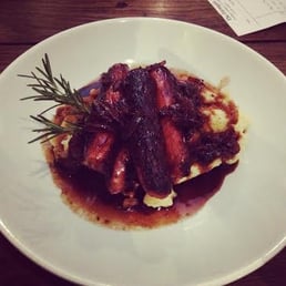Local sausages and mash with red onion gravy