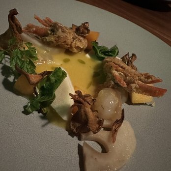 Langbaan - Tom Khamin Goong Spot prawn, butternut squash, heart of palm, lotus root, persimmon - Thai Near Me - Portland, Oregon Langbaan - Tom Khamin Goong Spot prawn, butternut squash, heart of palm, lotus root, persimmon - Thai Near Me - Portland, Oregon