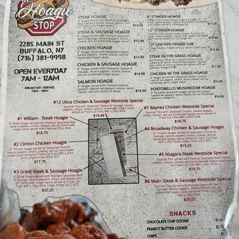 The Hoagie Stop - The Menu - Steakhouses Near Me - Buffalo, New York