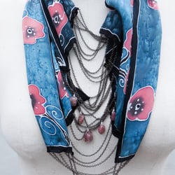 Cygnet Silks - Hand painted silk necklace with strawberry quartz