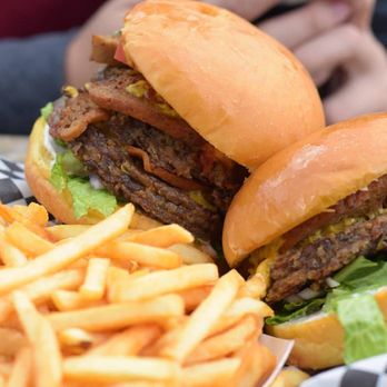 Arlo's Junior - Double Bacn Cheezeburger and regular Bacn Cheezeburger with Fries - Vegan Near Me - Austin, Texas
