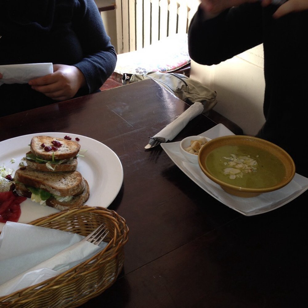 Broccoli soup and Camembert sandwich. Broccoli soup and Camembert sandwich.