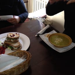 Broccoli soup and Camembert sandwich.